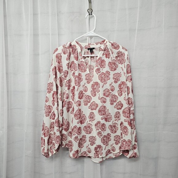 Ann Taylor Off White Red Floral Blouse Coquette Boho M - Picture 7 of 11